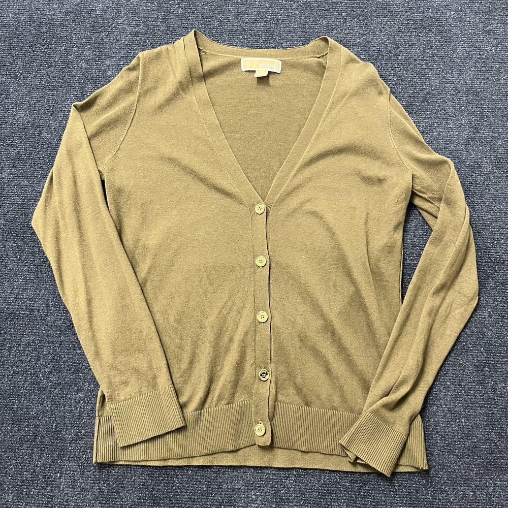 Michael Kors Cardigan Sweater Womens Medium Green V Neck Button Knit Long Sleeve